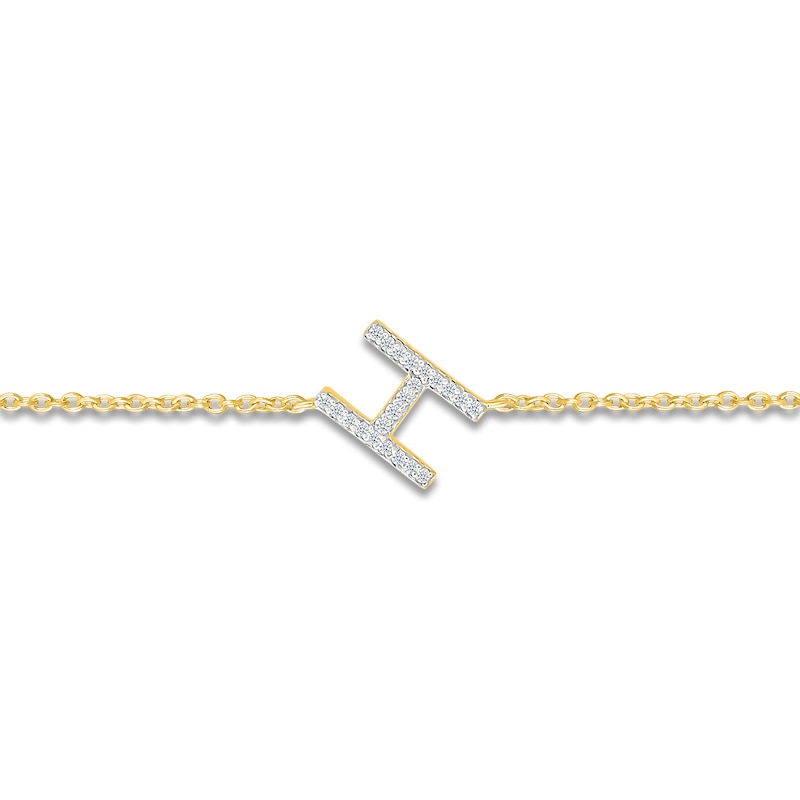 Main Image 2 of Diamond Initial H Bracelet 1/15 ct tw 10K Yellow Gold 7.5"
