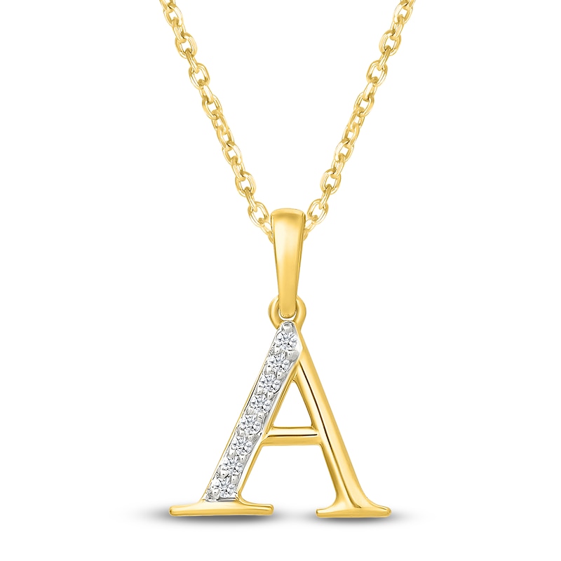 Main Image 1 of Diamond Initial A Necklace 1/20 ct tw 10K Yellow Gold 18"