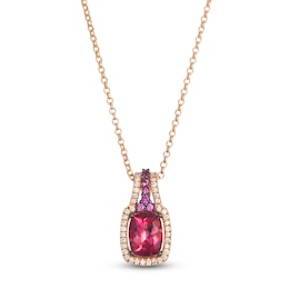 Le Vian Cushion-Cut Natural Pink Tourmaline & Rhodolite Garnet Necklace 1/5 ct tw Diamonds 14K Strawberry Gold