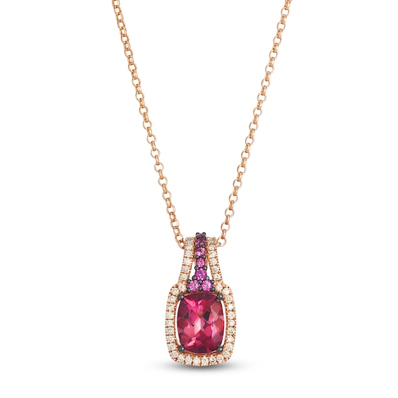 Le Vian Cushion-Cut Natural Pink Tourmaline & Rhodolite Garnet Necklace 1/5 ct tw Diamonds 14K Strawberry Gold