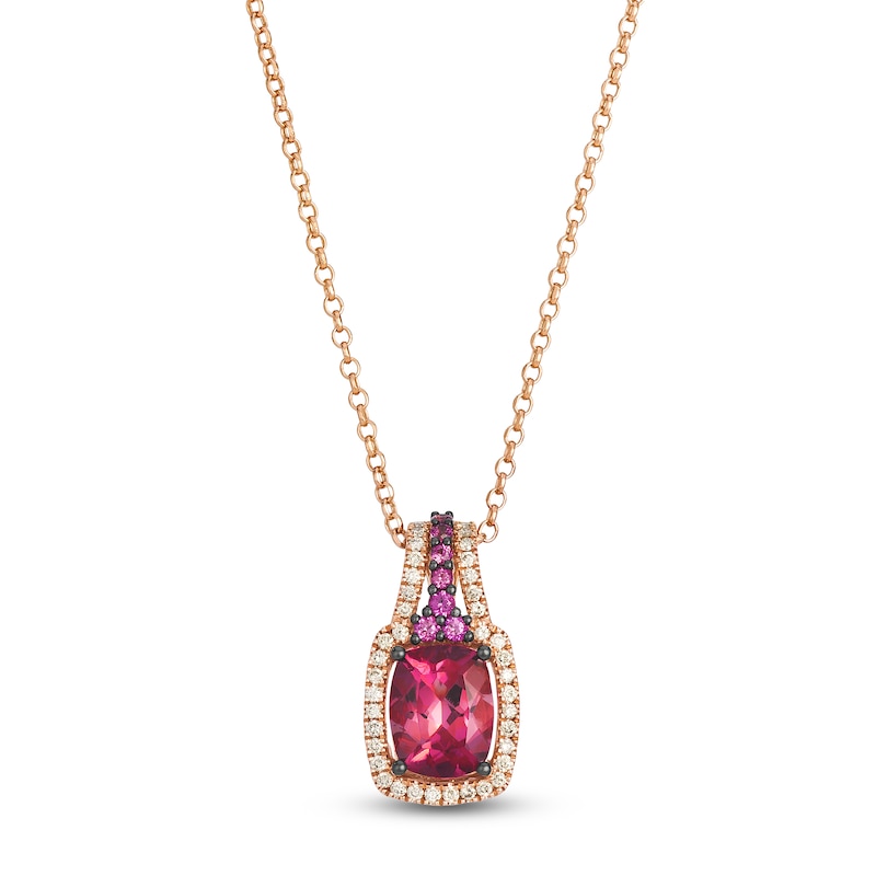 Main Image 1 of Le Vian Cushion-Cut Natural Pink Tourmaline & Rhodolite Garnet Necklace 1/5 ct tw Diamonds 14K Strawberry Gold