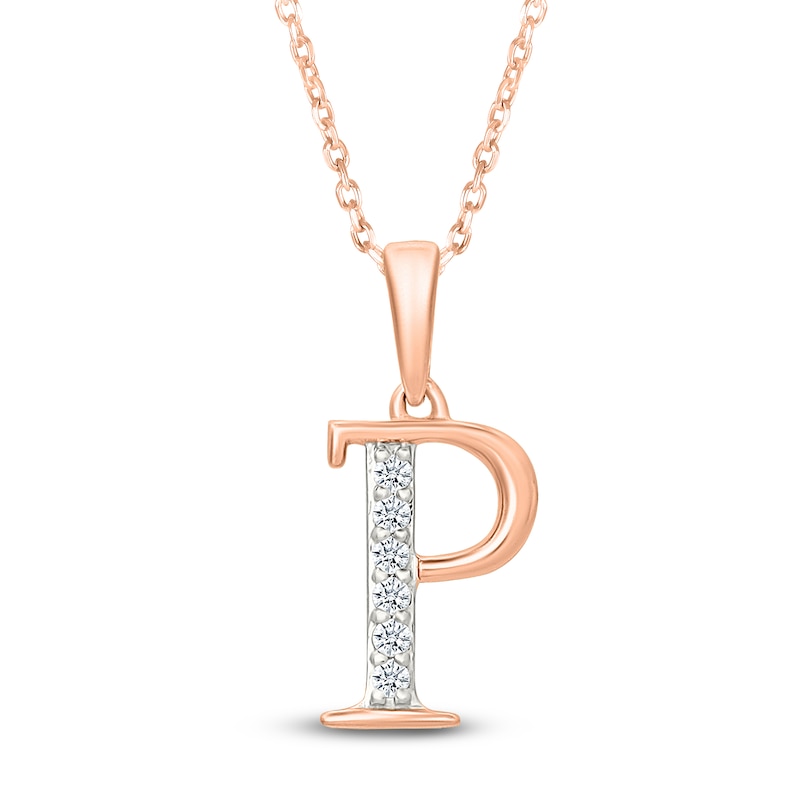 Main Image 1 of Diamond Initial P Necklace 1/20 ct tw 10K Rose Gold 18"