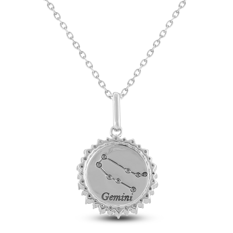 Main Image 2 of Diamond Zodiac Gemini Necklace 1/4 ct tw Sterling Silver 18"