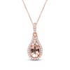 Thumbnail Image 1 of Oval-Cut Natural Morganite & Diamond Teardrop Frame Necklace 1/6 ct tw 10K Rose Gold 18"