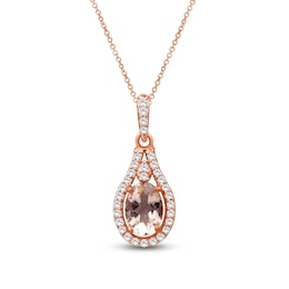 Oval-Cut Natural Morganite & Diamond Teardrop Frame Necklace 1/6 ct tw 10K Rose Gold 18"