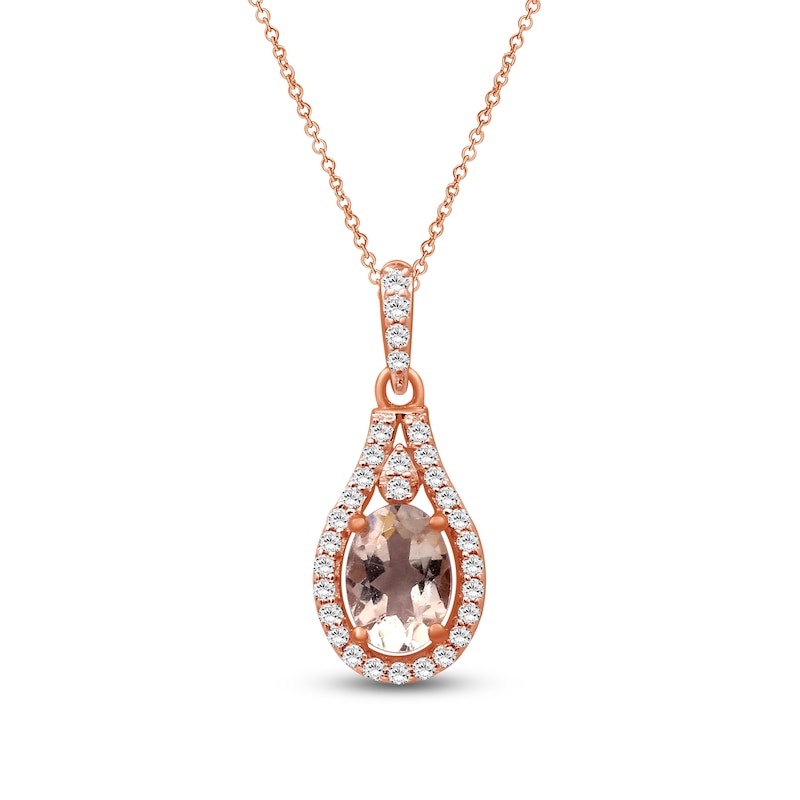 Main Image 1 of Oval-Cut Natural Morganite & Diamond Teardrop Frame Necklace 1/6 ct tw 10K Rose Gold 18"