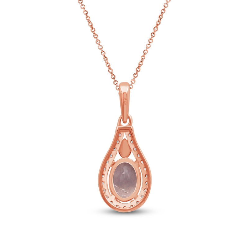 Main Image 3 of Oval-Cut Natural Morganite & Diamond Teardrop Frame Necklace 1/6 ct tw 10K Rose Gold 18"