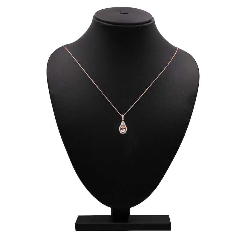 Main Image 4 of Oval-Cut Natural Morganite & Diamond Teardrop Frame Necklace 1/6 ct tw 10K Rose Gold 18"