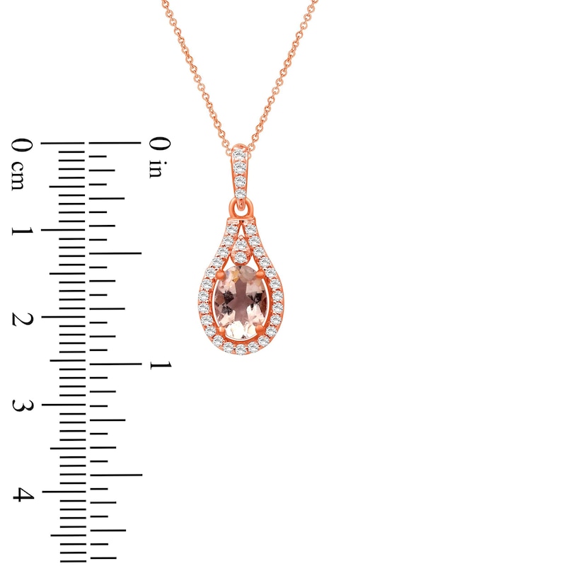 Main Image 5 of Oval-Cut Natural Morganite & Diamond Teardrop Frame Necklace 1/6 ct tw 10K Rose Gold 18"