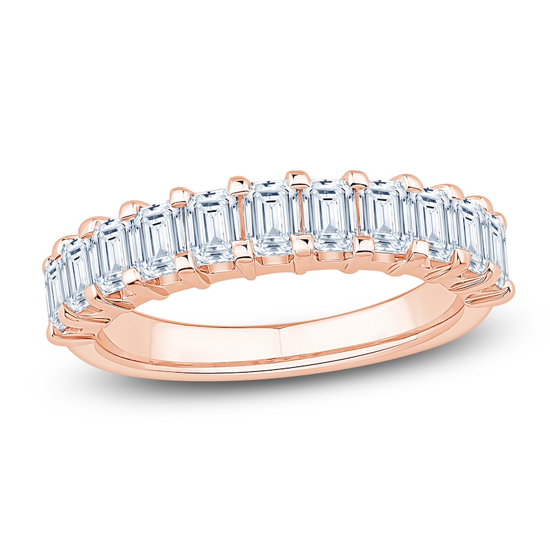 Main Image 1 of Certified Emerald-Cut Diamond Anniversary Ring 1-1/2 ct tw 18K Rose Gold