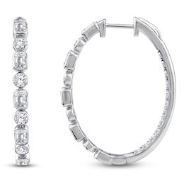 Round & Emerald-Cut Lab-Grown Diamond Inside-Out Oval Hoop Earrings 3-1/2 ct tw 14K White Gold