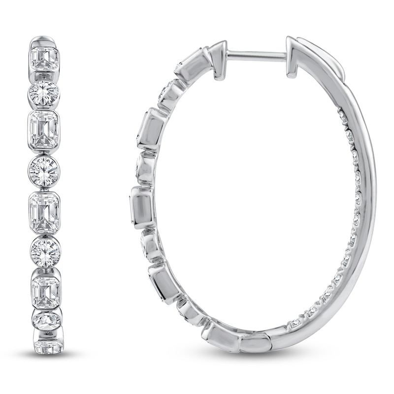 Main Image 1 of Round & Emerald-Cut Lab-Grown Diamond Inside-Out Oval Hoop Earrings 3-1/2 ct tw 14K White Gold