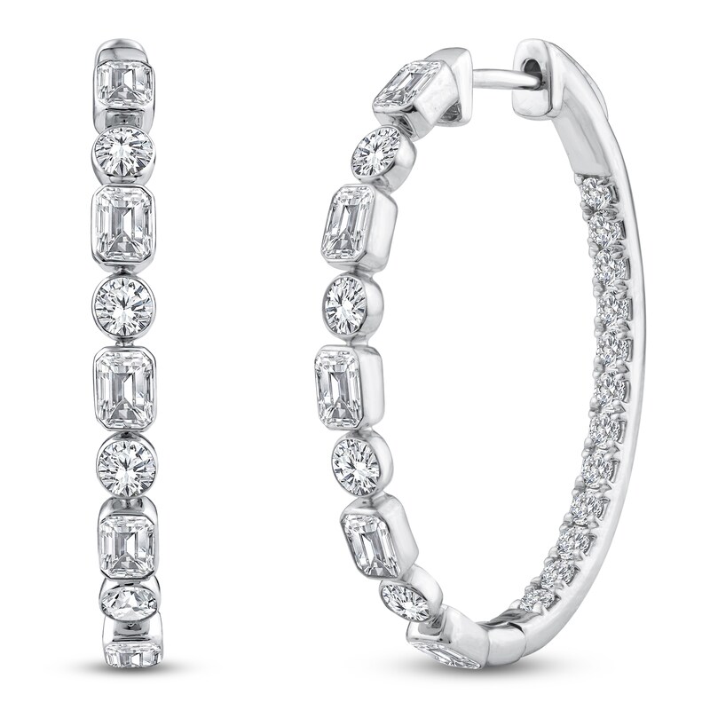 Main Image 2 of Round & Emerald-Cut Lab-Grown Diamond Inside-Out Oval Hoop Earrings 3-1/2 ct tw 14K White Gold