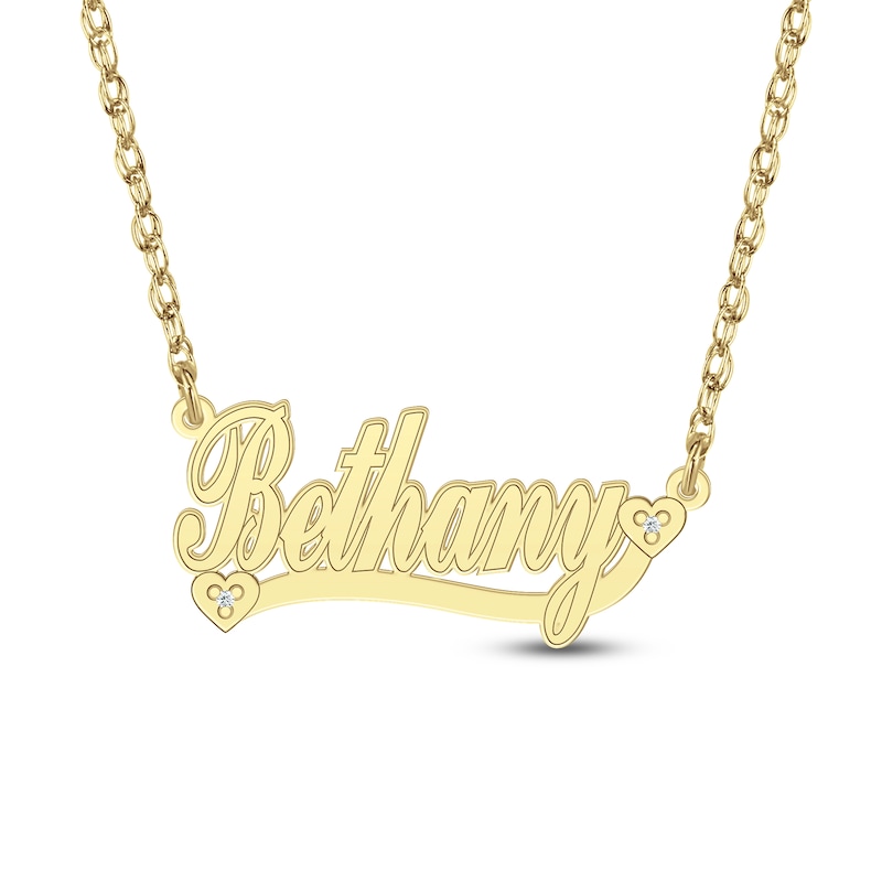 Main Image 1 of Diamond Accent Hearts Name Necklace 10K Yellow Gold 18"