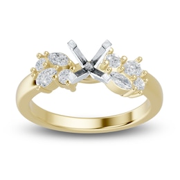 Certified Marquise, Pear & Round-Cut Diamond Cluster Engagement Ring Setting 1/2 ct tw 14K Yellow Gold