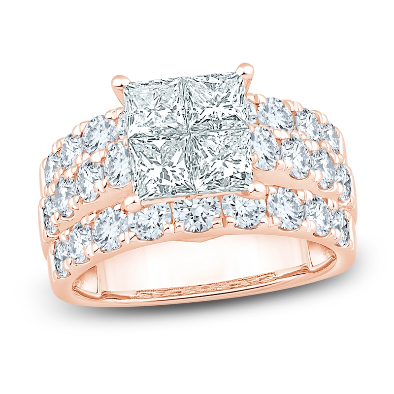 Main Image 1 of Certified Princess-Cut Quad Diamond Engagement Ring 4 ct tw 14K Rose Gold