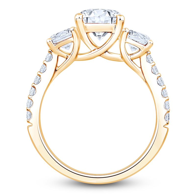 Main Image 2 of Pear-Shaped & Round-Cut Lab-Grown Diamond Three-Stone Engagement Ring 3 ct tw 14K Yellow Gold