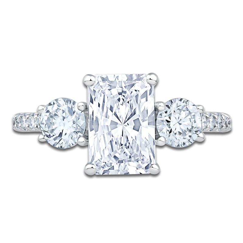 Main Image 3 of Radiant & Round-Cut Lab-Grown Diamond Three-Stone Engagement Ring 3 ct tw Platinum