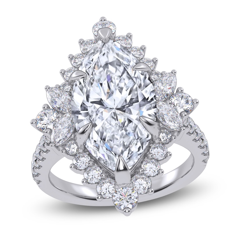 Main Image 1 of Marquise-Cut Lab-Grown Diamond Starburst Halo Engagement Ring 6-1/3 ct tw 14K White Gold