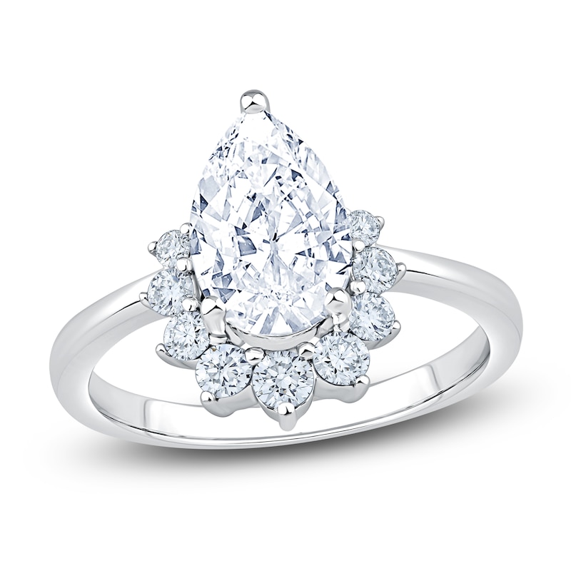 Main Image 1 of Pear-Shaped Lab-Grown Diamond Half-Halo Engagement Ring 1-7/8 ct tw 14K White Gold