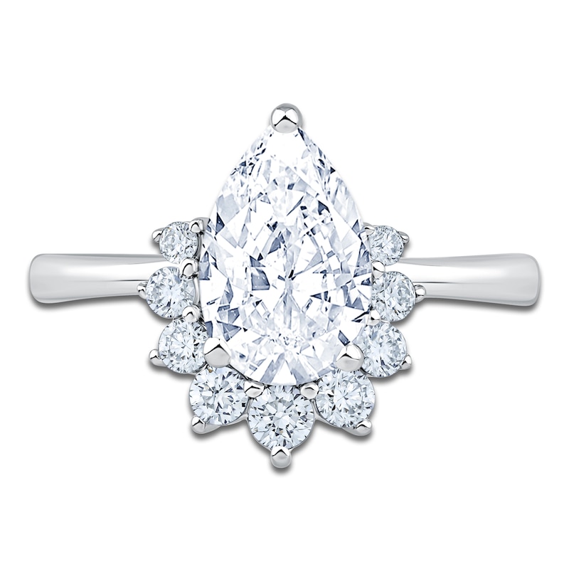 Main Image 3 of Pear-Shaped Lab-Grown Diamond Half-Halo Engagement Ring 1-7/8 ct tw 14K White Gold