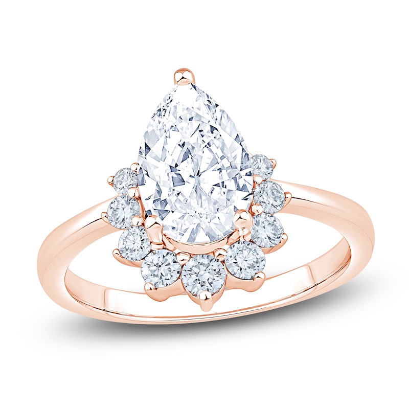 Main Image 1 of Pear-Shaped Lab-Grown Diamond Half-Halo Engagement Ring 1-7/8 ct tw 14K Rose Gold