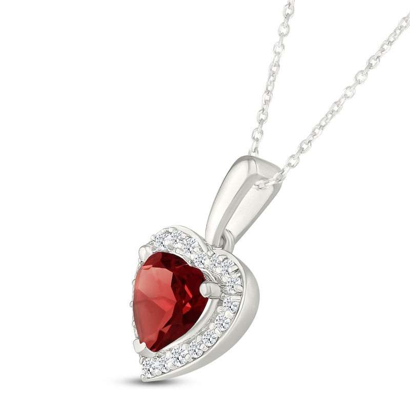 Main Image 2 of Heart-Shaped Natural Garnet & White Lab-Created Sapphire Halo Necklace 10K White Gold 18"