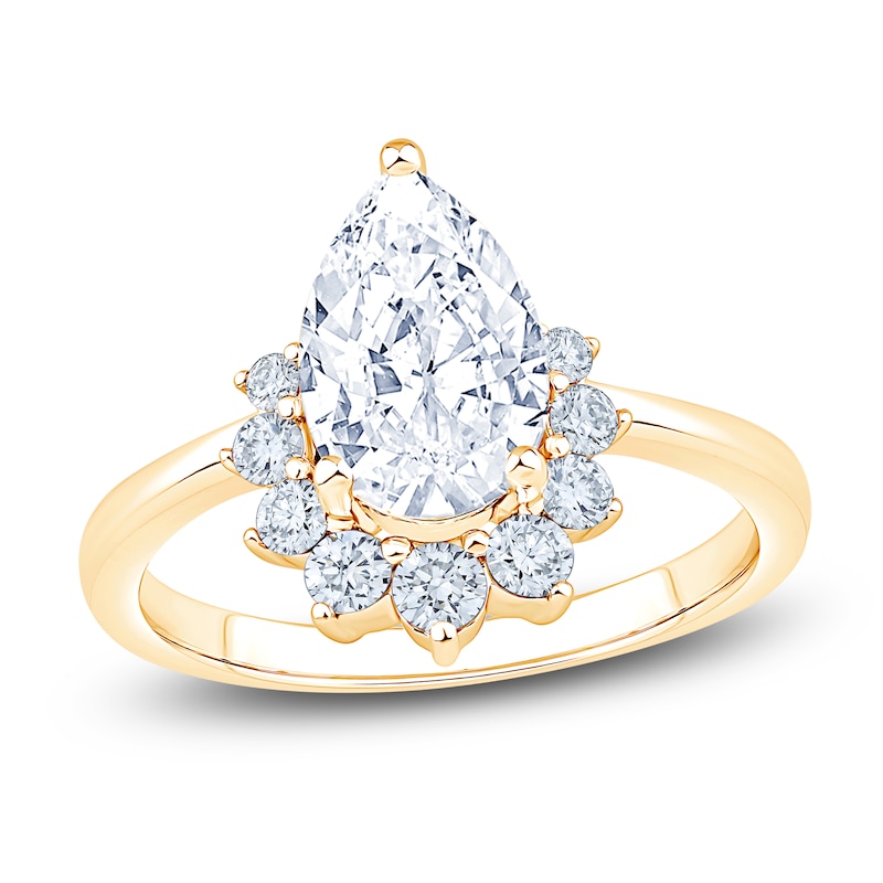 Main Image 1 of Pear-Shaped Lab-Grown Diamond Half-Halo Engagement Ring 1-7/8 ct tw 14K Yellow Gold