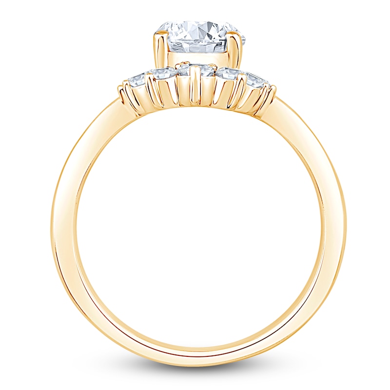 Main Image 2 of Pear-Shaped Lab-Grown Diamond Half-Halo Engagement Ring 1-7/8 ct tw 14K Yellow Gold