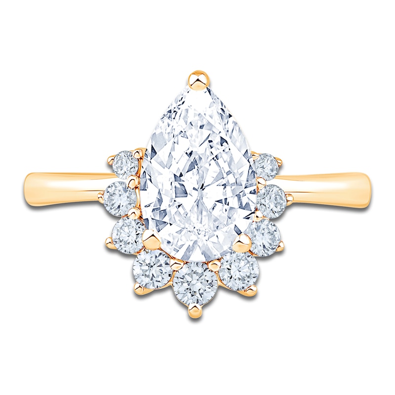 Main Image 3 of Pear-Shaped Lab-Grown Diamond Half-Halo Engagement Ring 1-7/8 ct tw 14K Yellow Gold