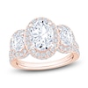 Thumbnail Image 1 of Oval-Cut Lab-Grown Diamond Three-Stone Halo Engagement Ring 3-1/4 ct tw 14K Rose Gold