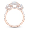 Thumbnail Image 2 of Oval-Cut Lab-Grown Diamond Three-Stone Halo Engagement Ring 3-1/4 ct tw 14K Rose Gold