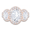 Thumbnail Image 3 of Oval-Cut Lab-Grown Diamond Three-Stone Halo Engagement Ring 3-1/4 ct tw 14K Rose Gold