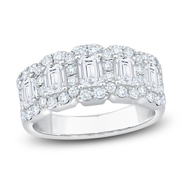 Certified Emerald & Round-Cut Diamond Five-Stone Halo Anniversary Ring 2 ct tw 14K White Gold