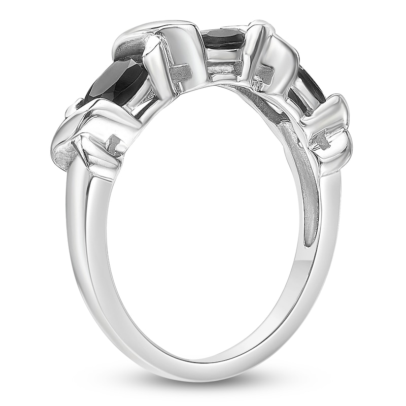 Main Image 2 of Oval-Cut Natural Black Onyx East-West "XO" Three-Stone Ring Sterling Silver
