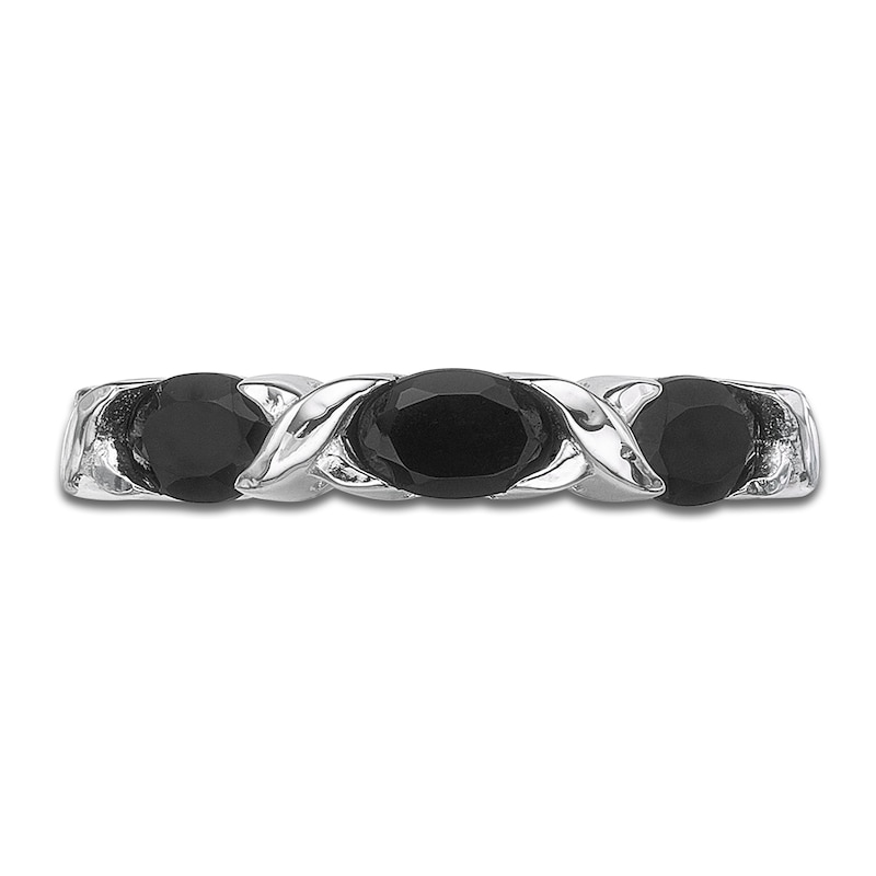 Main Image 3 of Oval-Cut Natural Black Onyx East-West "XO" Three-Stone Ring Sterling Silver