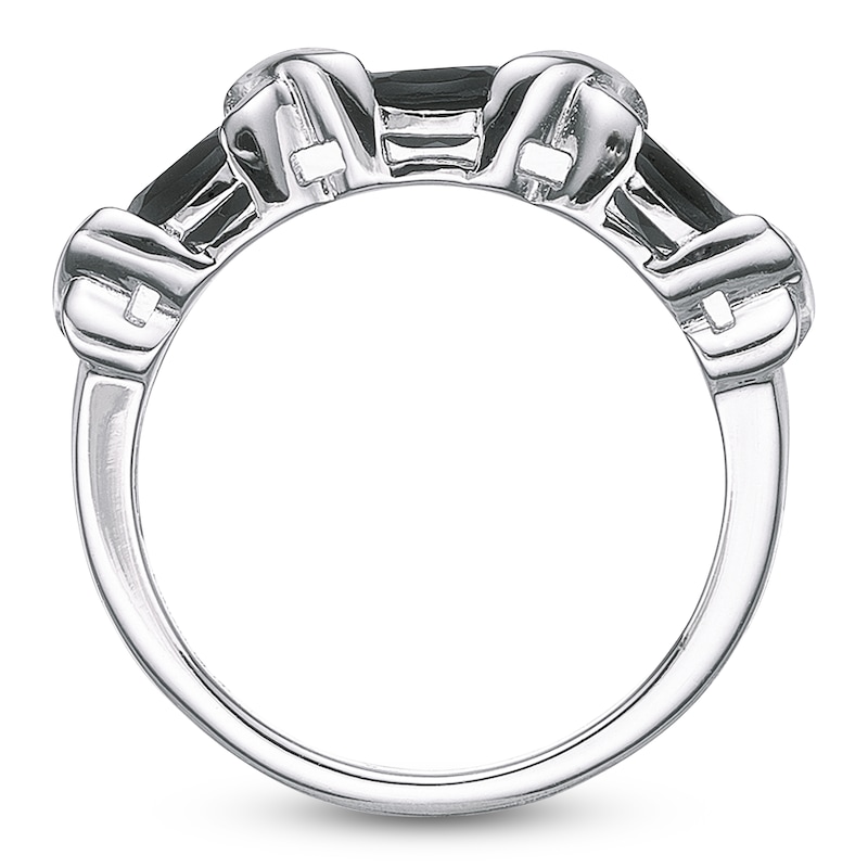 Main Image 4 of Oval-Cut Natural Black Onyx East-West "XO" Three-Stone Ring Sterling Silver