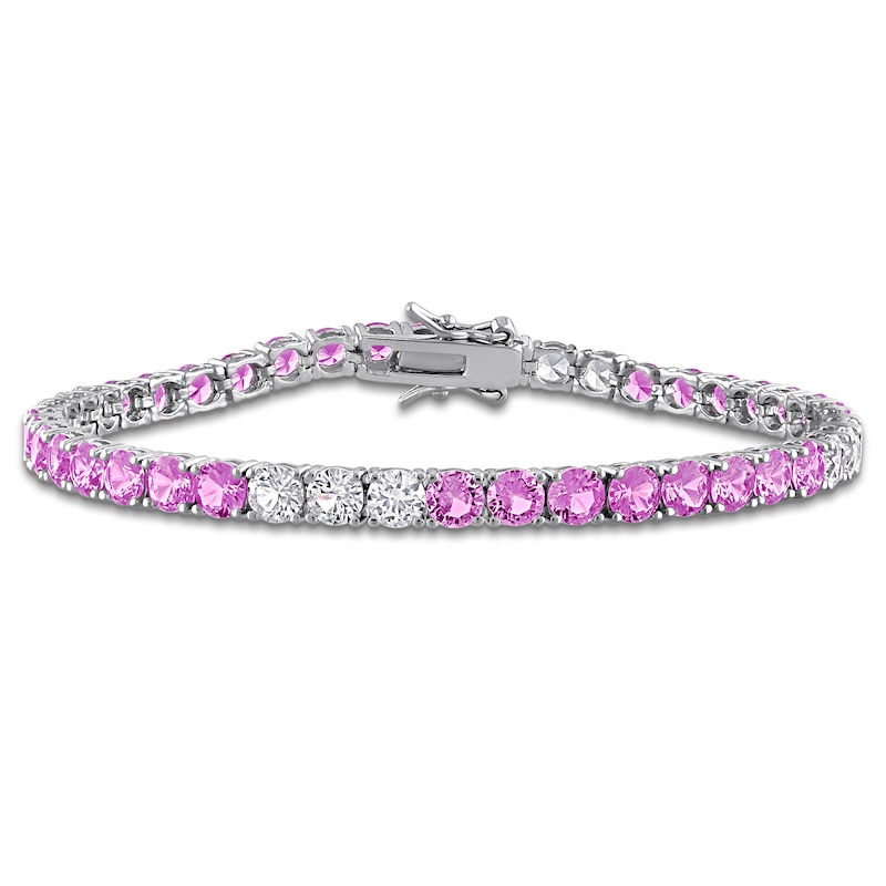 Main Image 1 of Lab-Created Pink & White Lab-Created Sapphire Tennis Bracelet Sterling Silver 7.5"