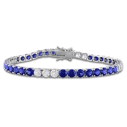 Blue & White Lab-Created Sapphire Tennis Bracelet Sterling Silver 7.5"