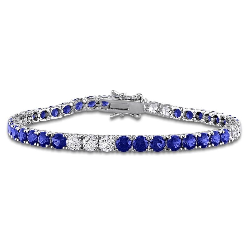 Main Image 1 of Blue & White Lab-Created Sapphire Tennis Bracelet Sterling Silver 7.5"