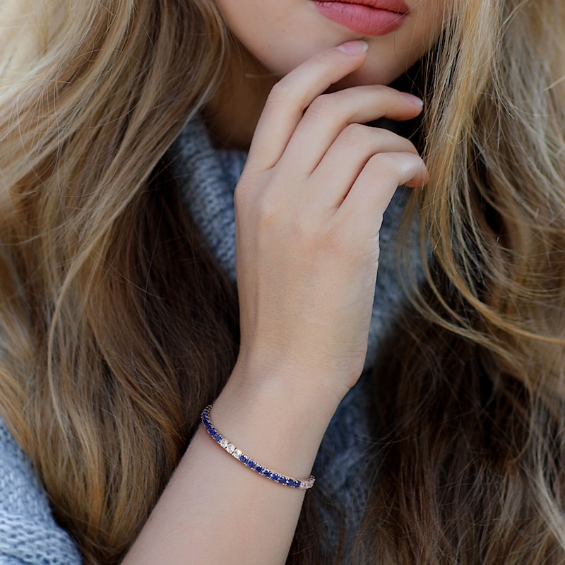 Main Image 5 of Blue & White Lab-Created Sapphire Tennis Bracelet Sterling Silver 7.5"