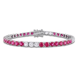 Lab-Created Ruby & White Lab-Created Sapphire Tennis Bracelet Sterling Silver 7.5"