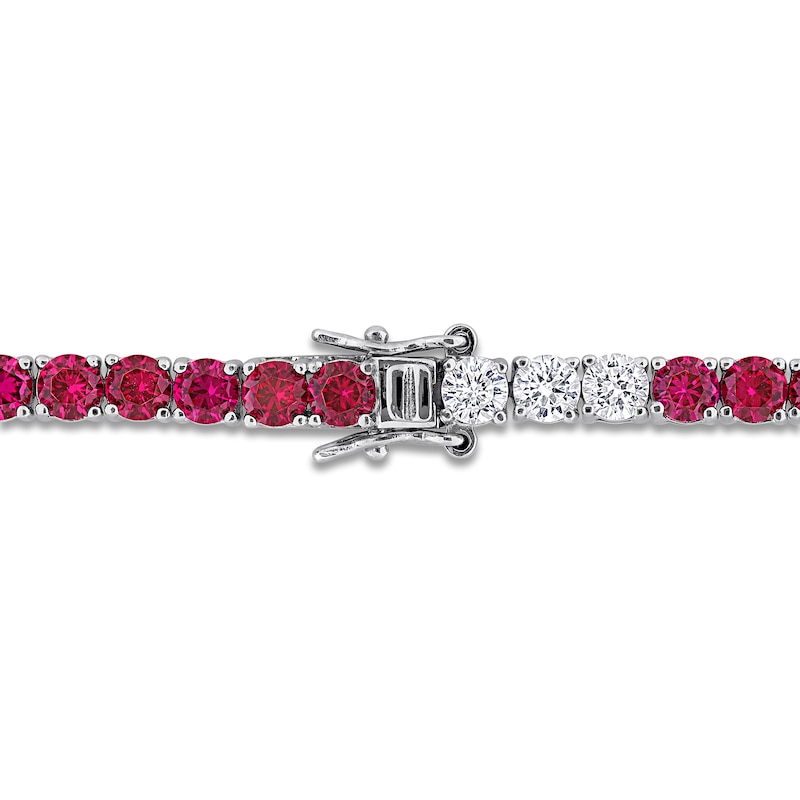 Main Image 2 of Lab-Created Ruby & White Lab-Created Sapphire Tennis Bracelet Sterling Silver 7.5"