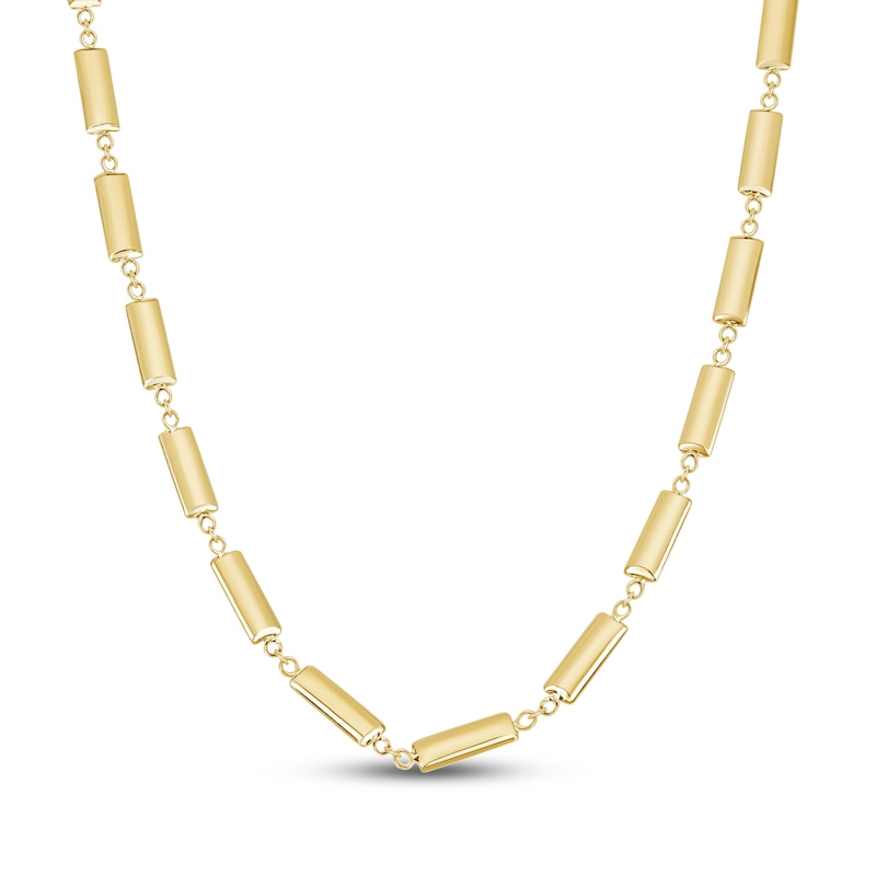 Main Image 1 of Puff Bar Link Necklace Hollow 10K Yellow Gold 18"