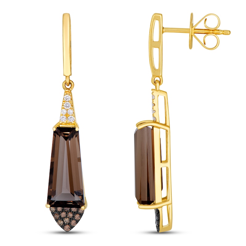 Main Image 1 of Le Vian Tapered Baguette Natural Chocolate Quartz Drop Earrings 1/8 ct tw Diamonds 14K Honey Gold