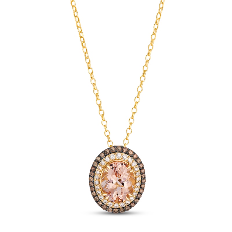 Main Image 1 of Le Vian Oval-Cut Natural Morganite Double Halo Necklace 3/8 ct tw Diamonds 14K Honey Gold 19"