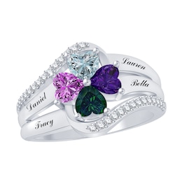 Mother's Heart-Shaped Family Swirl Birthstone Ring (2-4 Stones and Lines)