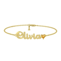 Heart Birthstone Nameplate Bracelet (1 Stone and Name)
