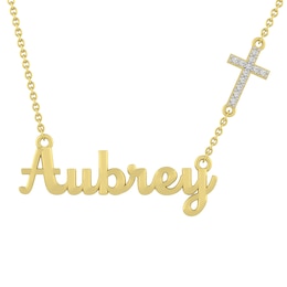1/20 ct tw Diamond Nameplate Cross Necklace (1 Name)