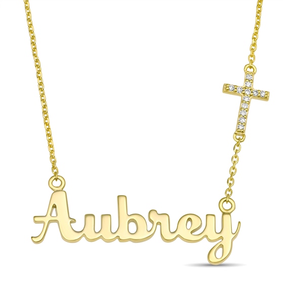 1/20 ct tw Diamond Nameplate Cross Necklace (1 Name)